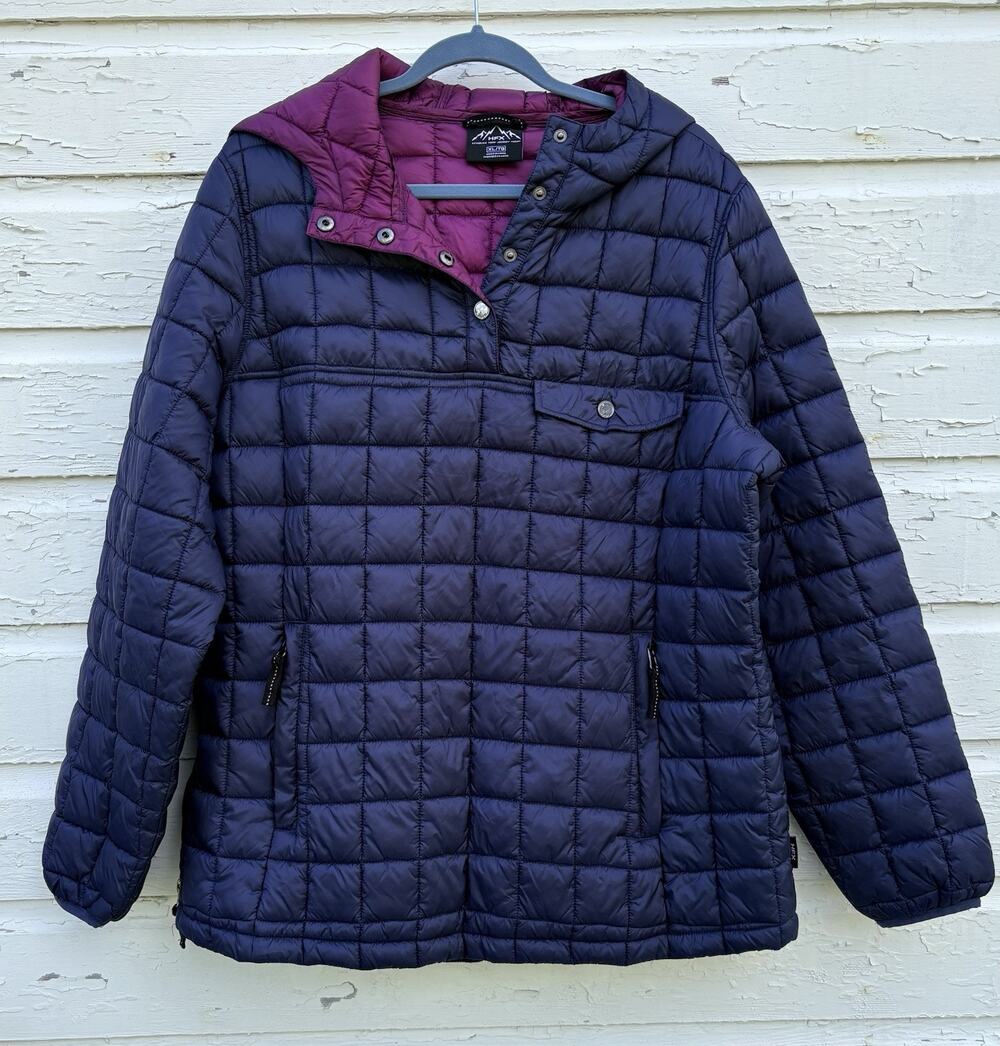 HFX Quilted Pullover Jacket Hooded Puffer Womens XL Navy Blue Hoodie Snap Front